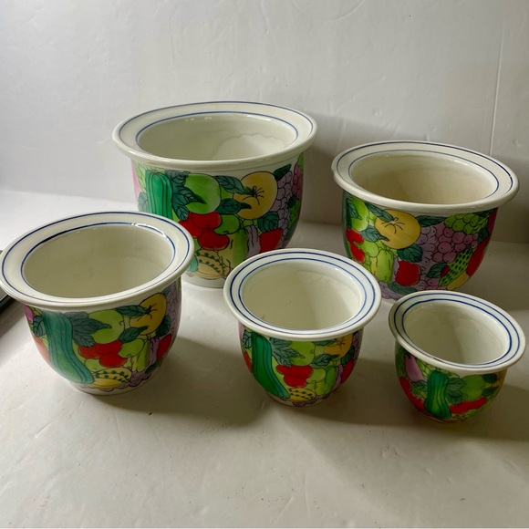 RARE Vintage WILLIAMS SONOMA Nested 5 Piece Flower Succulent Planter Set - Picture 1 of 16